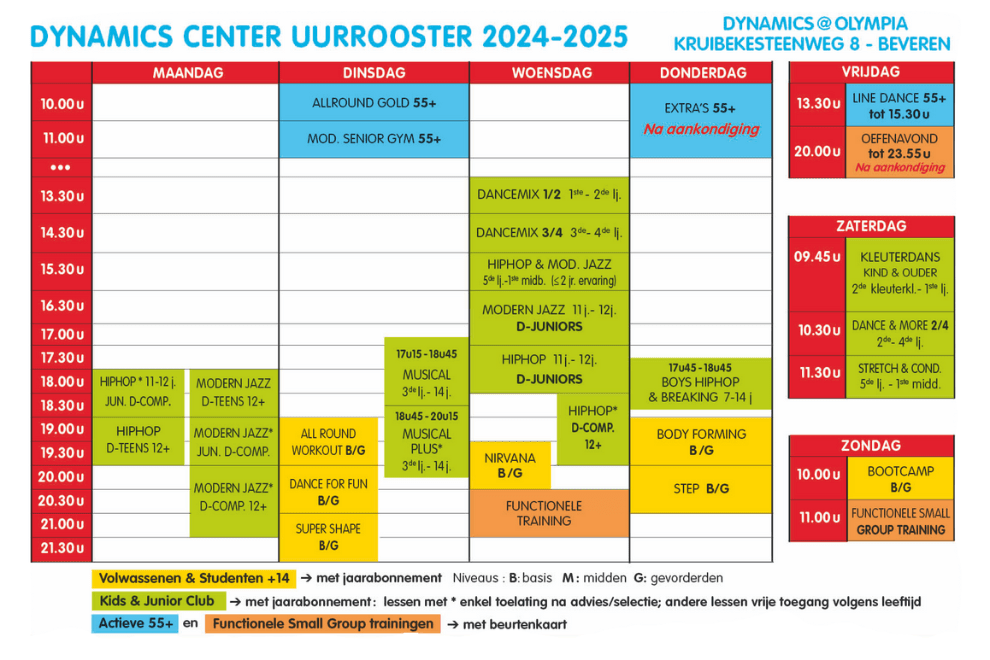 Uurrooster Dynamics Center Beveren